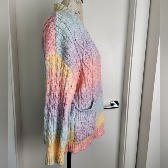 Ombre Pastel Knit Cardigan Rainbow Sweater - Picture 7 of 9